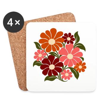 Retro Blumen – Flower Power in Orange und Rosa - Untersetzer (4er-Set) - Weiß - Vorne