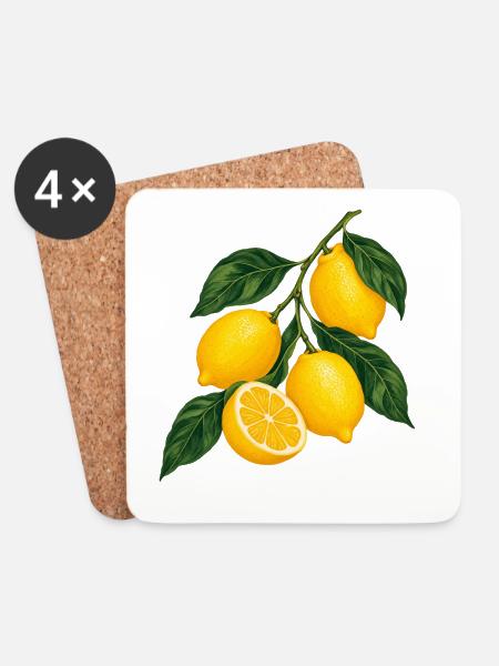 Zitruszweig Gelbe Lemons Motiv - Untersetzer (4er-Set) - Weiß