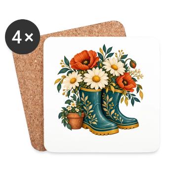 Blumen im türkisfarbenen Stiefel - Untersetzer (4er-Set) - Weiß - Vorne