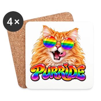 Regenbogen Pride Katze - Untersetzer (4er-Set) - Weiß - Vorne