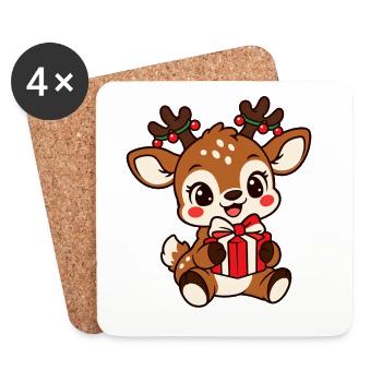 Süßes Weihnachts Rentier – Kawaii Kinder Motiv - Untersetzer (4er-Set) - Weiß - Vorne