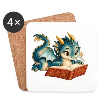 Blaues Drachen-Lesebuch - Untersetzer (4er-Set) - Weiß - Vorne