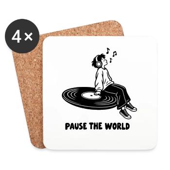 Pause the World – Vinyl- und Kopfhörer-Musikliebhaber - Untersetzer (4er-Set) - Weiß - Vorne