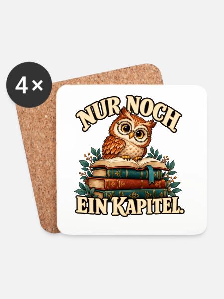 Nur noch ein Kapitel – Eule Bücherwurm Geschenk - Untersetzer (4er-Set) - Weiß
