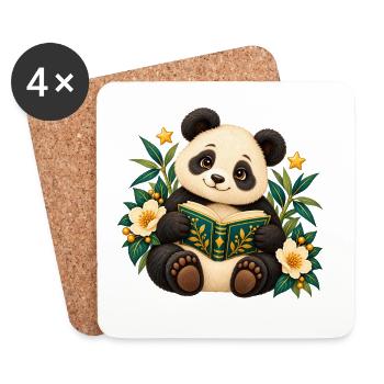 Panda-Leser unter Blumen - Untersetzer (4er-Set) - Weiß - Vorne