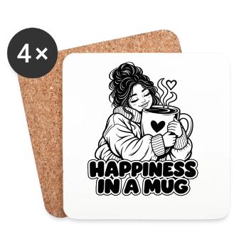 Glück in einer Tasse – Gemütlicher Kaffeeliebhaber umarmt ein C - Untersetzer (4er-Set) - Weiß - Vorne