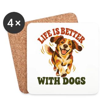Das Leben ist besser mit Hunden – Happy Dog Retro Art - Untersetzer (4er-Set) - Weiß - Vorne