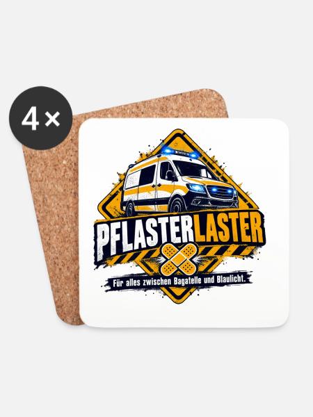 Pflaster Laster Blaulicht Humor - Untersetzer (4er-Set) - Weiß