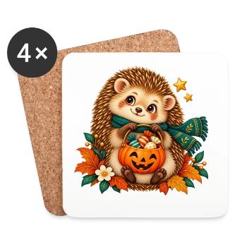 Igel-Herbst-Kürbis Halloween - Untersetzer (4er-Set) - Weiß - Vorne