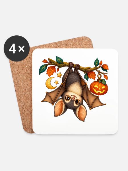 Sternenklare Halloween-Fledermaus - Untersetzer (4er-Set) - Weiß