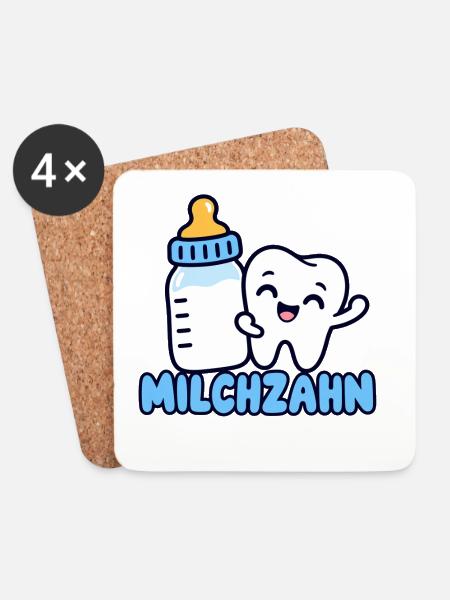 Milchzahn – Süßes Baby & Kinder Zahn Motiv - Untersetzer (4er-Set) - Weiß