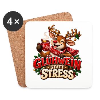 Glühwein statt Stress – Lustiges Weihnachtsrentier - Untersetzer (4er-Set) - Weiß - Vorne