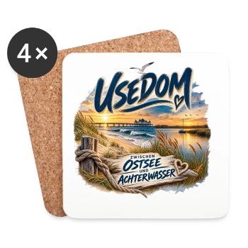Usedom Zwischen Ostsee und Achterwasser - Untersetzer (4er-Set) - Weiß - Vorne