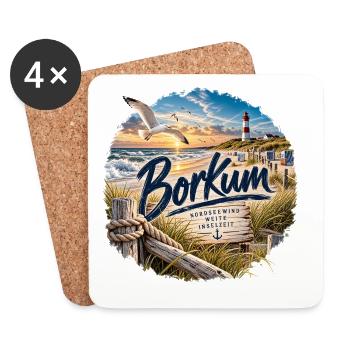 Borkum Küstenzauber Strand Leuchtturm - Untersetzer (4er-Set) - Weiß - Vorne
