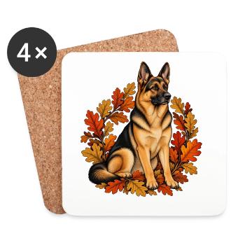 Schäferhund im Herbst - Hund mit Eichenlaub - Untersetzer (4er-Set) - Weiß - Vorne