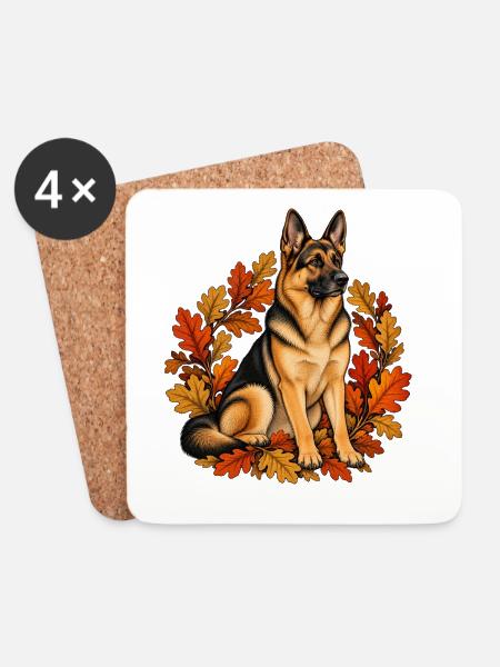 Schäferhund mit Herbstlaub – Hunde Geschenk - Untersetzer (4er-Set) - Weiß