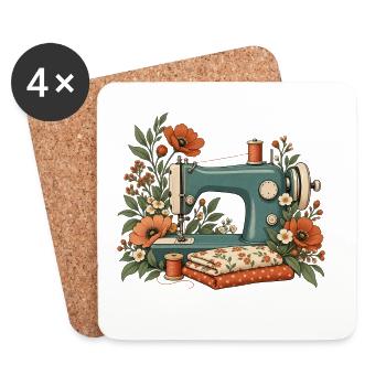 Nähmaschine mit Blumen - Vintage Nähen - Untersetzer (4er-Set) - Weiß - Vorne