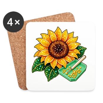 Diamond Painting Motiv - Funkelnde Sonnenblume - Untersetzer (4er-Set) - Weiß - Vorne