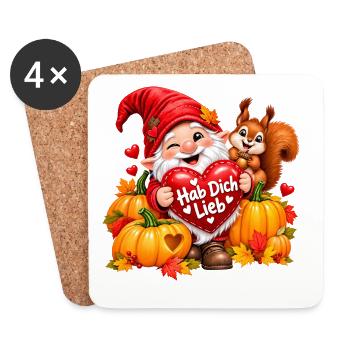 Herbstgnom Hab Dich Lieb - Untersetzer (4er-Set) - Weiß - Vorne