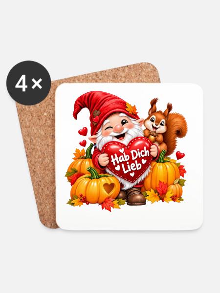 Herbstgnom Hab Dich Lieb - Untersetzer (4er-Set) - Weiß