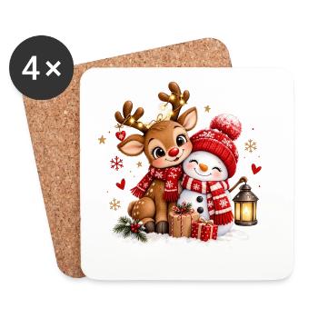 Winterfreunde Reh Schneemann - Untersetzer (4er-Set) - Weiß - Vorne