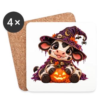 Niedliche Halloween-Kuh - Untersetzer (4er-Set) - Weiß - Vorne