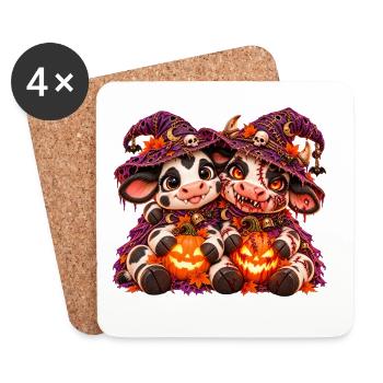 Halloween-Kuh-Umarmung (Yin Yang) - Untersetzer (4er-Set) - Weiß - Vorne