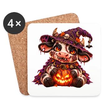 Gruselige Halloween-Kuh - Untersetzer (4er-Set) - Weiß - Vorne