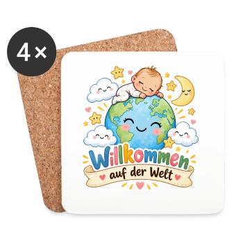 Willkommen auf der Welt Baby - Untersetzer (4er-Set) - Weiß - Vorne