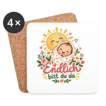 Endlich da: Sonnenbaby mit Blumen - Untersetzer (4er-Set) - Weiß - Vorne