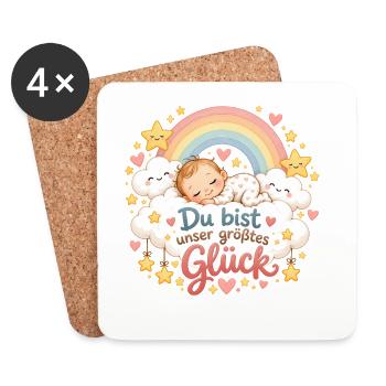 Unser größtes Glück – Baby Regenbogen - Untersetzer (4er-Set) - Weiß - Vorne