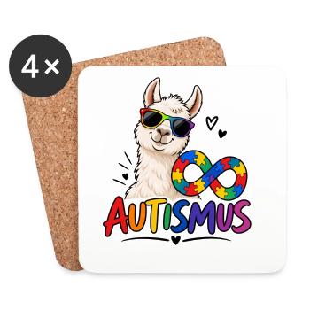 Lama Regenbogenpuzzle Autismus - Untersetzer (4er-Set) - Weiß - Vorne