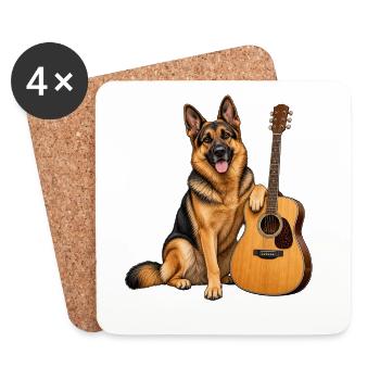 Schäferhund mit Gitarre – Gitarristen Geschenk - Untersetzer (4er-Set) - Weiß - Vorne