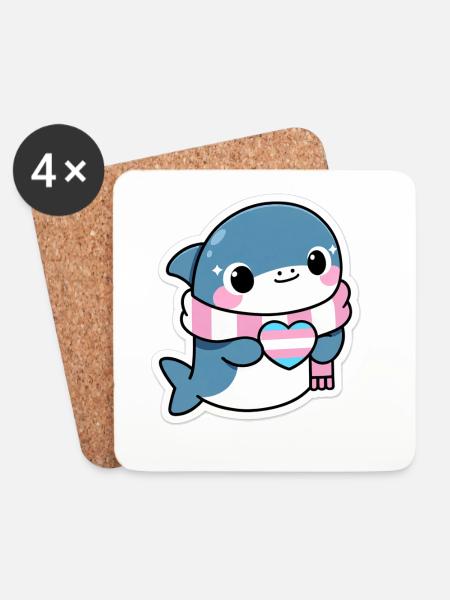 Niedlicher Hai Transpride - Untersetzer (4er-Set) - Weiß