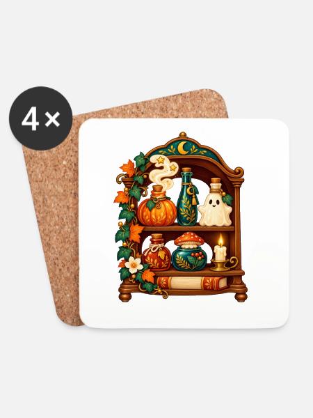 Verzaubertes Herbst-Halloween-Regal - Untersetzer (4er-Set) - Weiß
