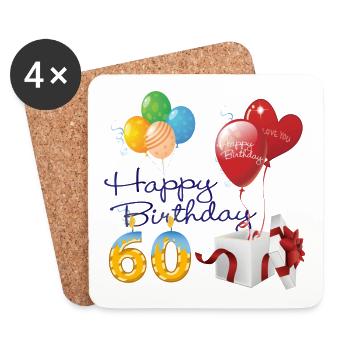 60e Joyeux anniversaire ballons bougies et cadeaux - Dessous de verre (lot de 4) - blanc - Devant