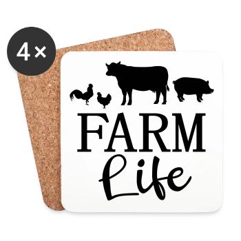 Ferme vie fermier fermier vache poulet cochon - Dessous de verre (lot de 4) - blanc - Devant