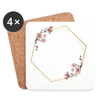 Élégance géométrique avec des fleurs roses - Dessous de verre (lot de 4) - blanc - Devant