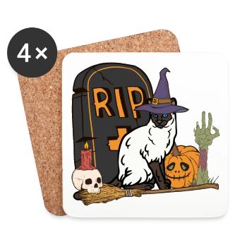 Chat siamois d’Halloween mignon et effrayant - Dessous de verre (lot de 4) - blanc - Devant