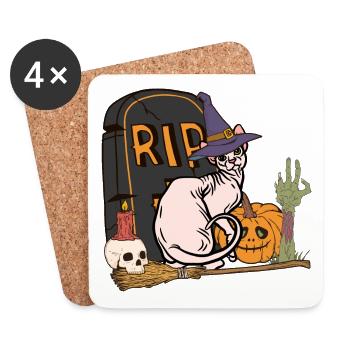Süße und gruselige Sphynx Halloween Katze - Untersetzer (4er-Set) - Weiß - Vorne