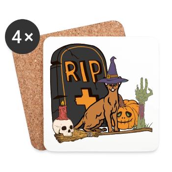 Mignon et effrayant chat abyssin Halloween - Dessous de verre (lot de 4) - blanc - Devant