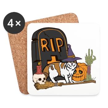 Mignon et effrayant American Curl chat d’Halloween - Dessous de verre (lot de 4) - blanc - Devant