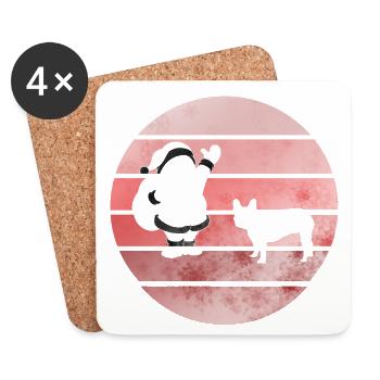 Père Noël et Frenchie, Chien, Vintage, Rétro - Dessous de verre (lot de 4) - blanc - Devant