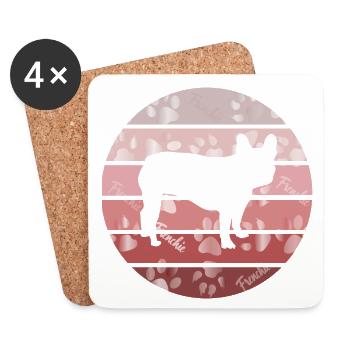 Frenchie, Hunde, Bully, Französische Bulldogge - Untersetzer (4er-Set) - Weiß - Vorne