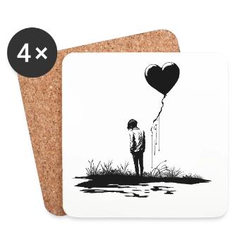 Alone, Heart, Balloon, Love, Lonely, Minimal - Coasters (set of 4) - white - Front