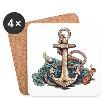 Awesome Anchor Comic Style Maritime Adventure - Dessous de verre (lot de 4) - blanc - Devant