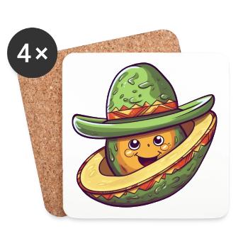 Avocado with Mexican sombrero hat - Coasters (set of 4) - white - Front