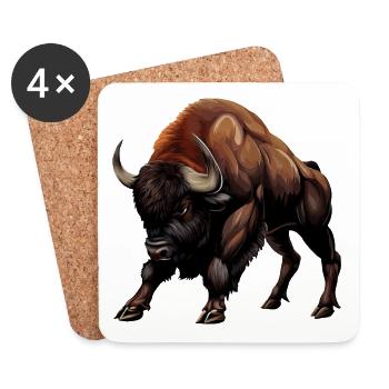 Vache, Buffle, Taureau, Bison - Conception animale - Dessous de verre (lot de 4) - blanc - Devant
