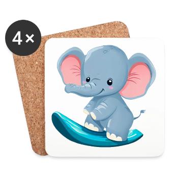 Surfer Elephant, Adventurous Animal Design - Coasters (set of 4) - white - Front