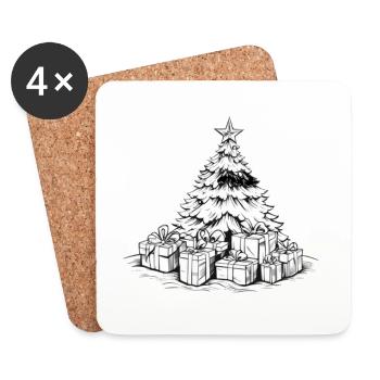 Weihnachtsbaum mit Stern und Geschenken 2023 - Untersetzer (4er-Set) - Weiß - Vorne